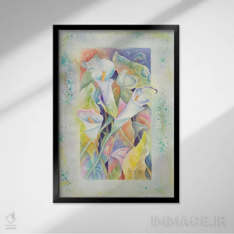 تابلو دکوراتیو کالاها با آبرنگ اثر لیز کاوینگتون - نمای قابدار مشکی