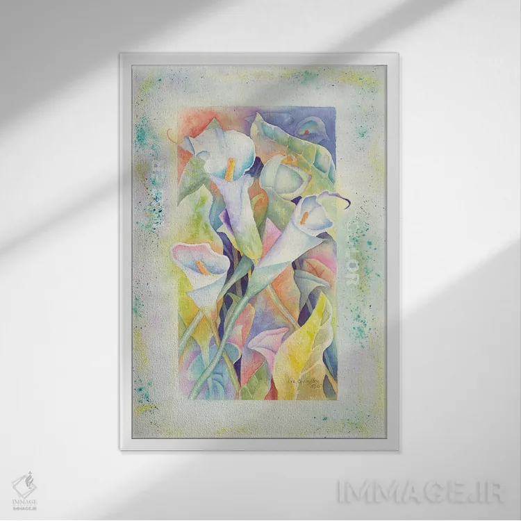 تابلو دکوراتیو کالاها با آبرنگ اثر لیز کاوینگتون - نمای قابدار سفید