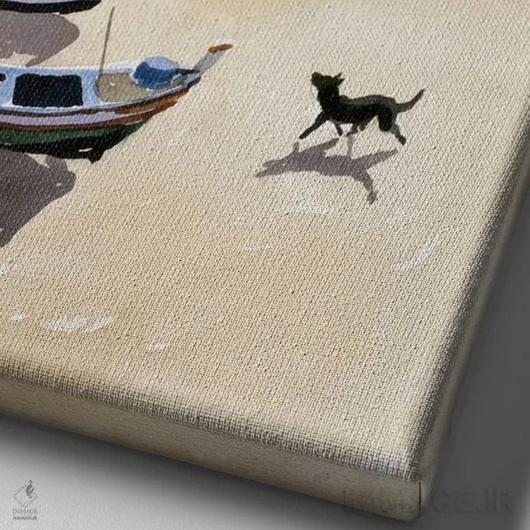 تابلو کلاسیک قایق ها در ساحل، ۱۹۸۶ اثر لوسی ویلیس - نمای نزدیک بافت بوم