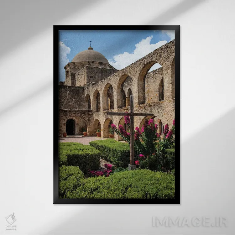 تابلو دکوراتیو ایوان قوسی در کلیسای میسیون سن خوزه، سن آنتونیو اثر لری دیتو - نمای قابدار مشکی