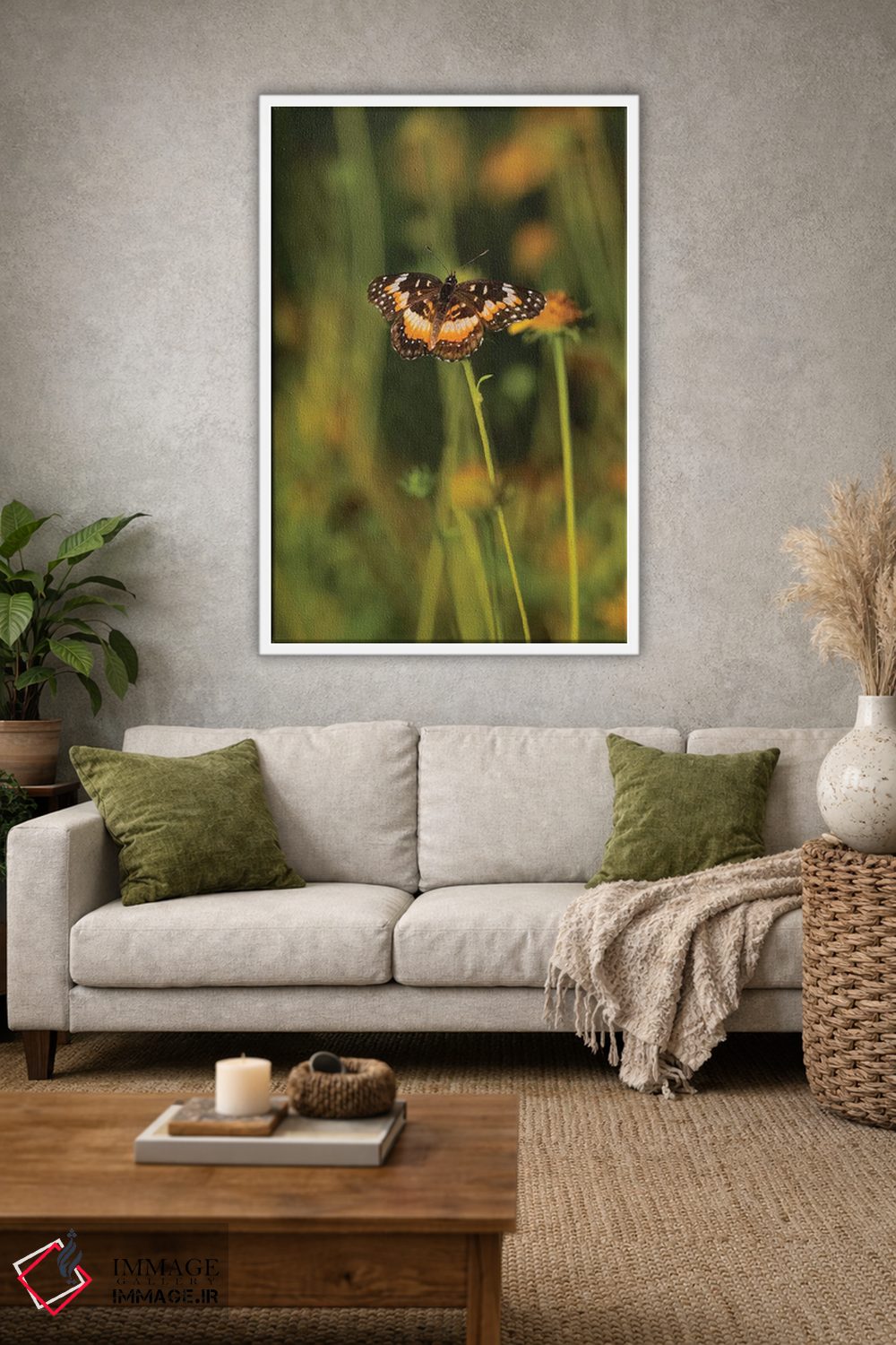 تابلو دکوراتیو پروانه بوردر پچ نشسته روی گل اثر لری دیتو - D1W