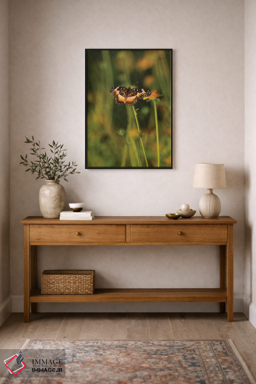 تابلو دکوراتیو پروانه بوردر پچ نشسته روی گل اثر لری دیتو - D2B