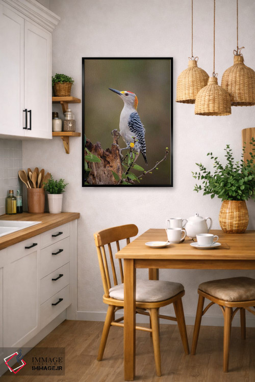 تابلو دکوراتیو دارکوب طلایی پیشانی در حال جستجوی غذا اثر لری دیتو - D4B