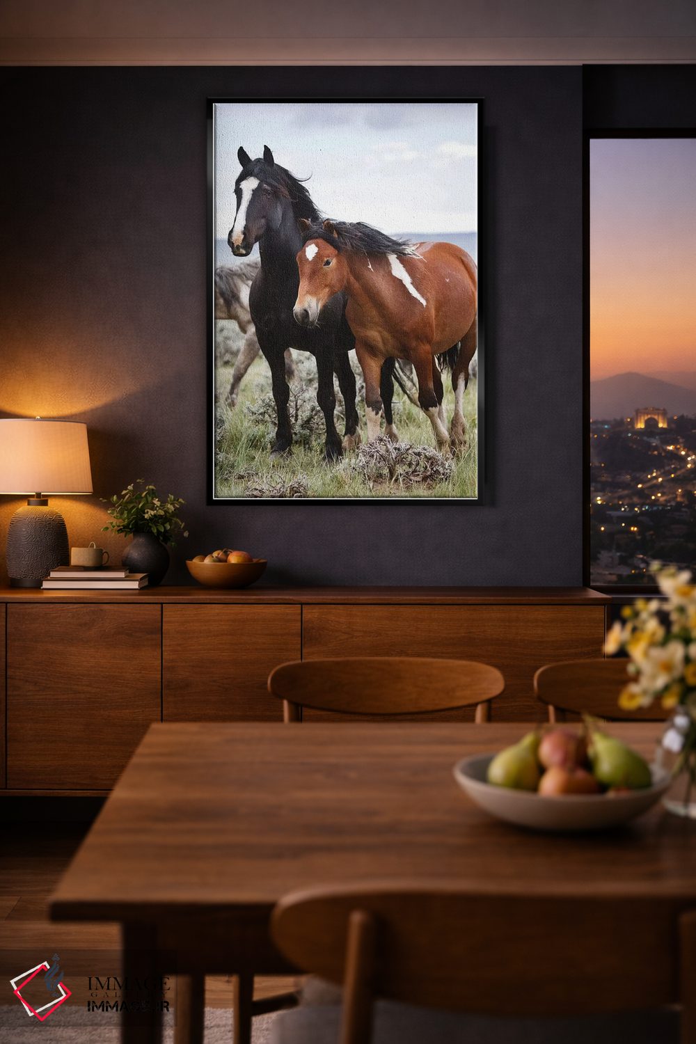 تابلو دکوراتیو اسب های وحشی در دشت، کودی، پارک کانتی، وایومینگ، آمریکا اثر لری دیتو - D1B