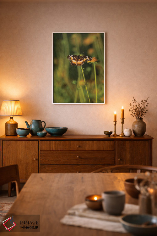 تابلو دکوراتیو پروانه بوردر پچ نشسته روی گل اثر لری دیتو - D5W