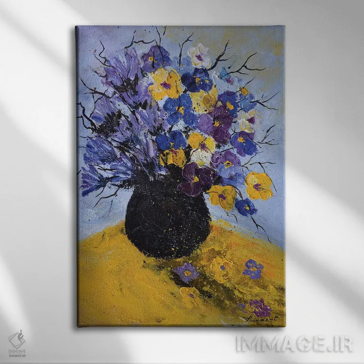 تابلو انتزاعی بنفشه و گل گندم اثر پل لدنت - نمای روبهرو روی دیوار