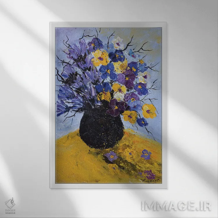 تابلو انتزاعی بنفشه و گل گندم اثر پل لدنت - نمای قابدار سفید