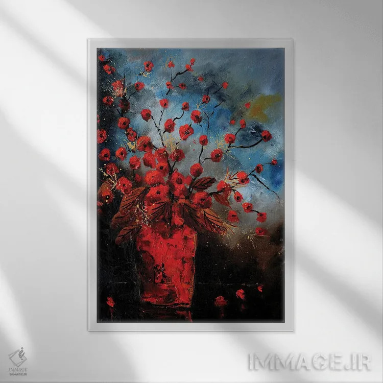 تابلو انتزاعی طبیعت بی جان قرمز اثر پل لدنت - نمای قابدار سفید