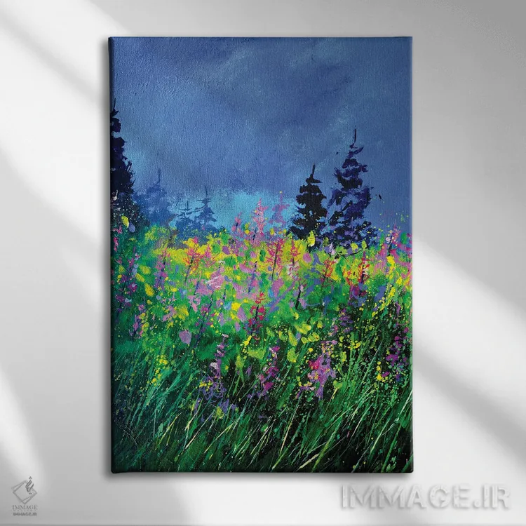 تابلو انتزاعی گل های گل مینا اثر پل لدنت - نمای روبهرو روی دیوار