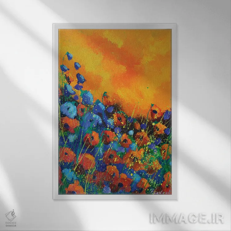 تابلو انتزاعی شقایق های نارنجی اثر پل لدنت - نمای قابدار سفید