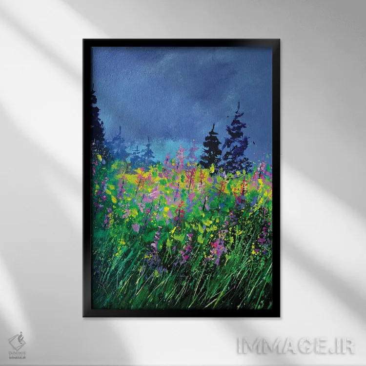 تابلو انتزاعی گل های گل مینا اثر پل لدنت - نمای قابدار مشکی