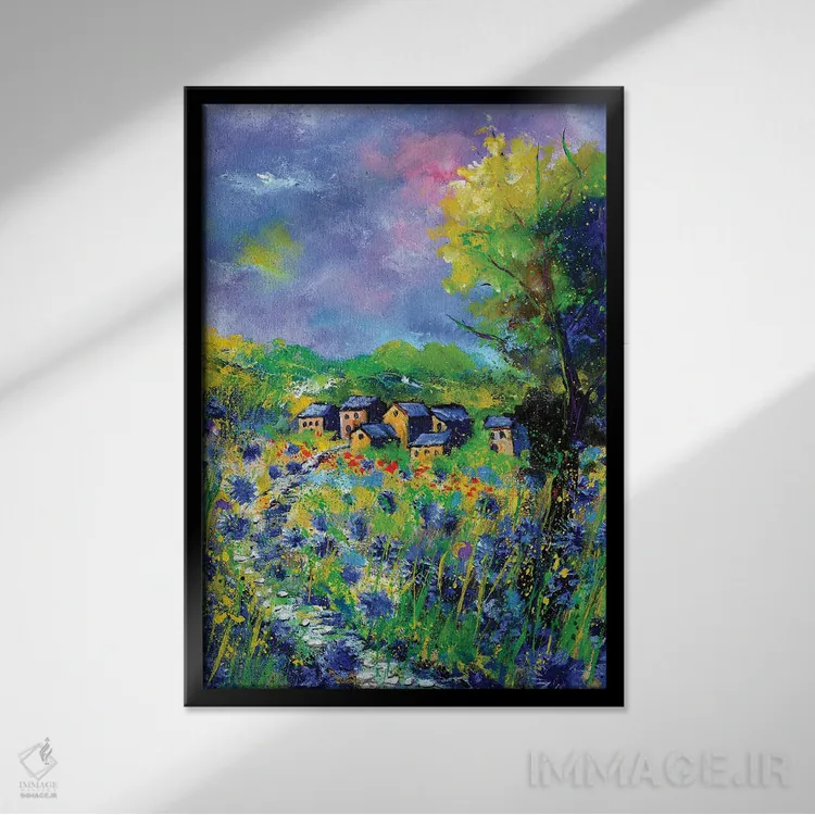 تابلو انتزاعی در میان گل های گندم نما اثر پل لدنت - نمای قابدار مشکی