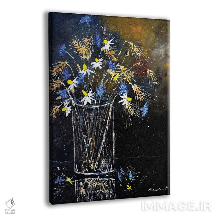 تابلو انتزاعی طبیعت بی جان با گل های گندم نمای آبی اثر پل لدنت - نمای پرسپکتیو محصول