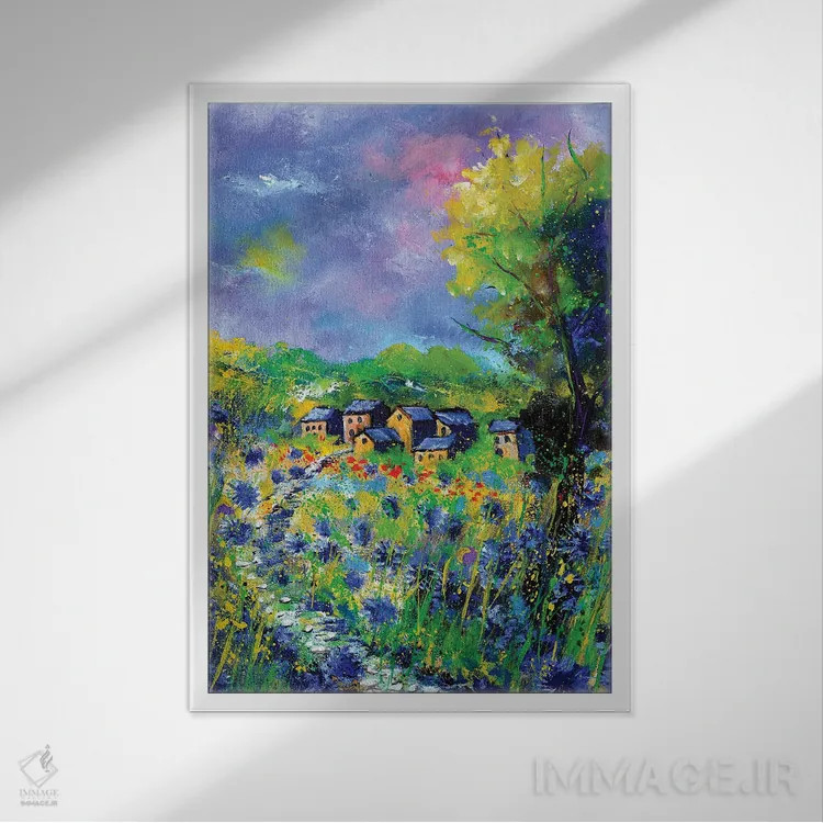 تابلو انتزاعی در میان گل های گندم نما اثر پل لدنت - نمای قابدار سفید