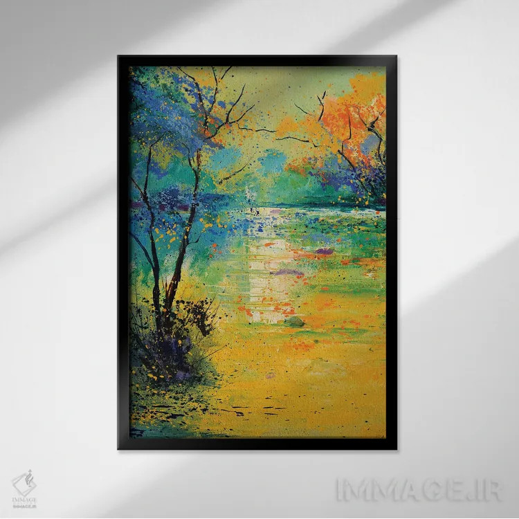 تابلو انتزاعی نور روی برکه اثر پل لدنت - نمای قابدار مشکی