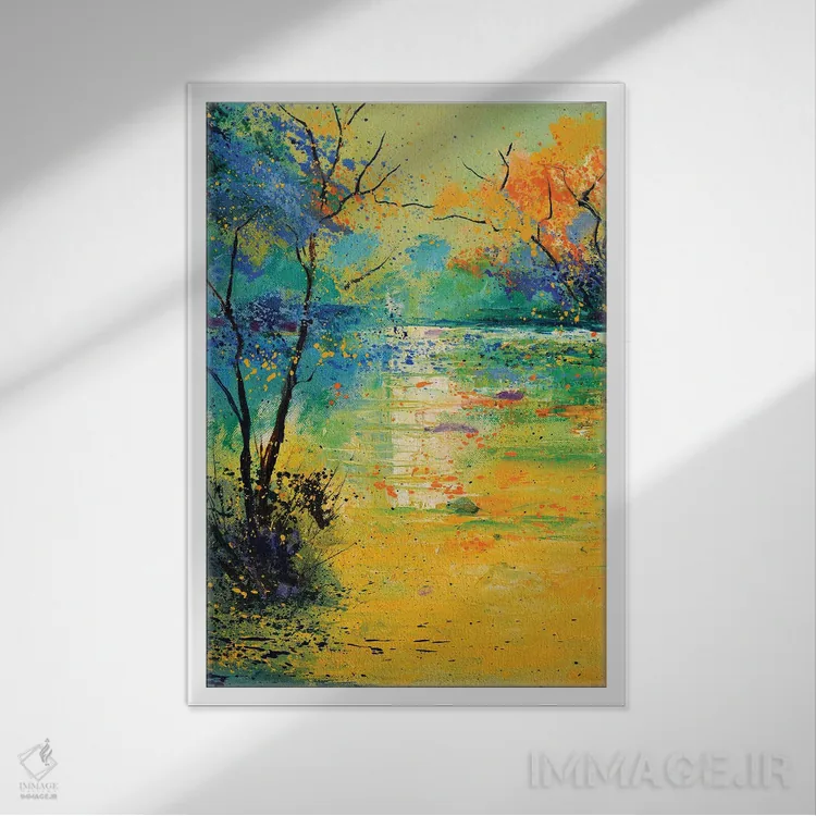 تابلو انتزاعی نور روی برکه اثر پل لدنت - نمای قابدار سفید