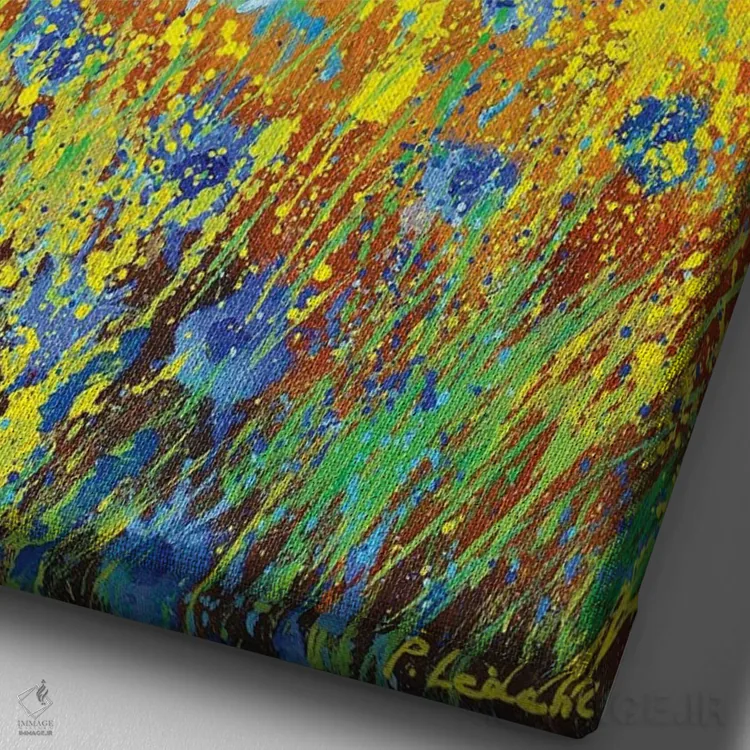 تابلو دکوراتیو گل های گندم نمای آبی اثر پل لدنت - نمای نزدیک بافت بوم