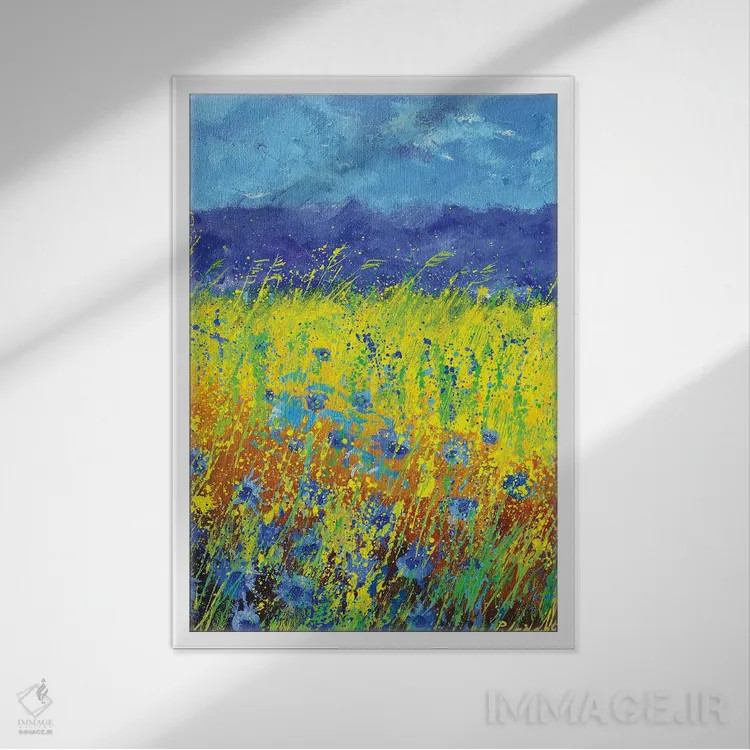 تابلو دکوراتیو گل های گندم نمای آبی اثر پل لدنت - نمای قابدار سفید