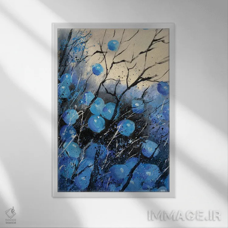 تابلو دکوراتیو توت های آبی اثر پل لدنت - نمای قابدار سفید
