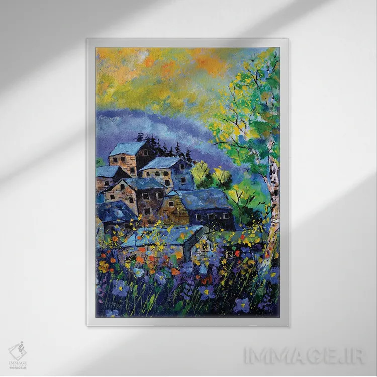 تابلو دکوراتیو چند خانه قدیمی در تابستان اثر پل لدنت - نمای قابدار سفید