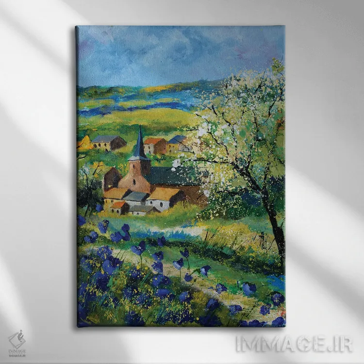 تابلو انتزاعی شقایق های آبی در ویتریوال اثر پل لدنت - نمای روبهرو روی دیوار