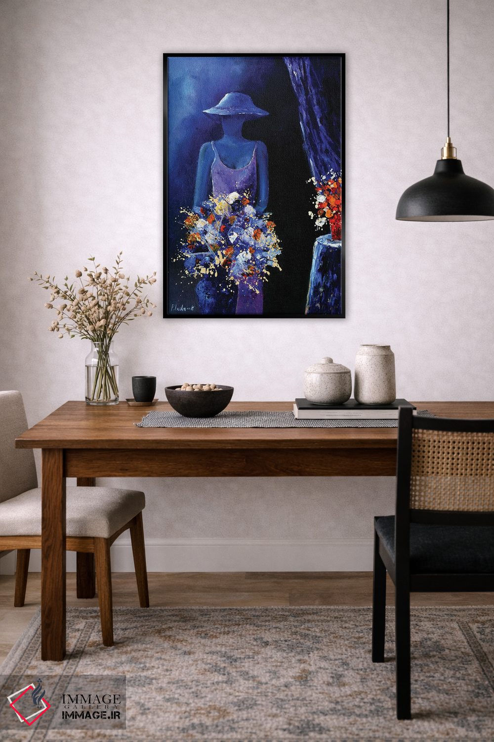 تابلو دکوراتیو بانویی با دو طبیعت بی جان اثر پل لدنت - D5B