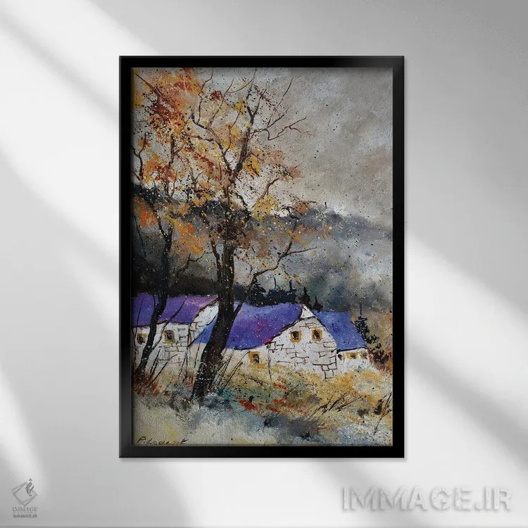 تابلو دکوراتیو چند خانه در زمستان اثر پل لدنت - نمای قابدار مشکی
