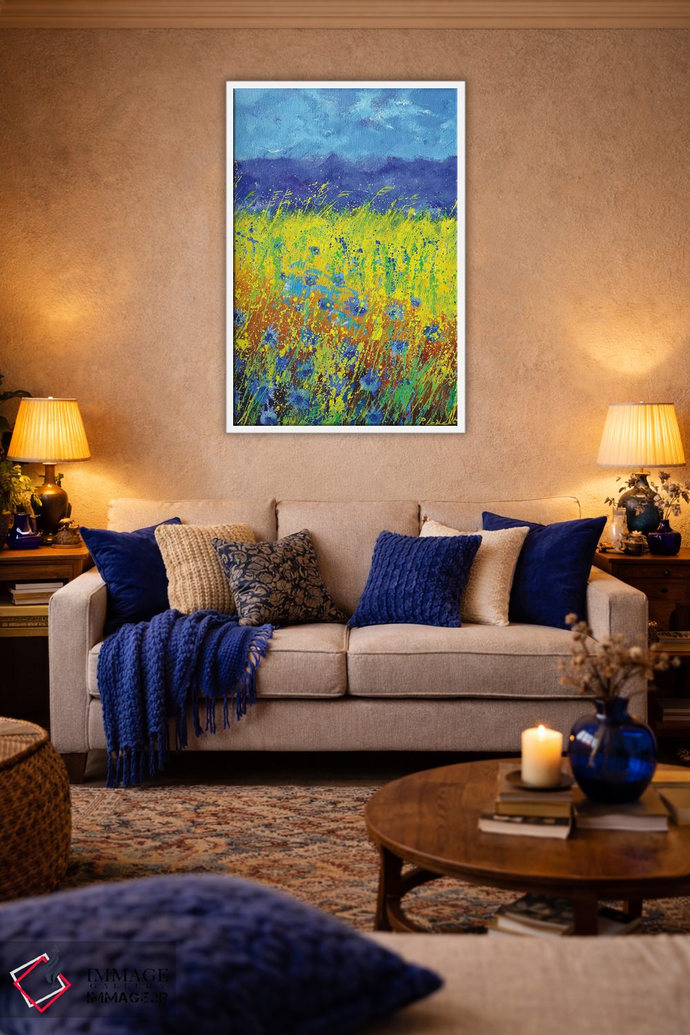 تابلو دکوراتیو گل های گندم نمای آبی اثر پل لدنت - D2W