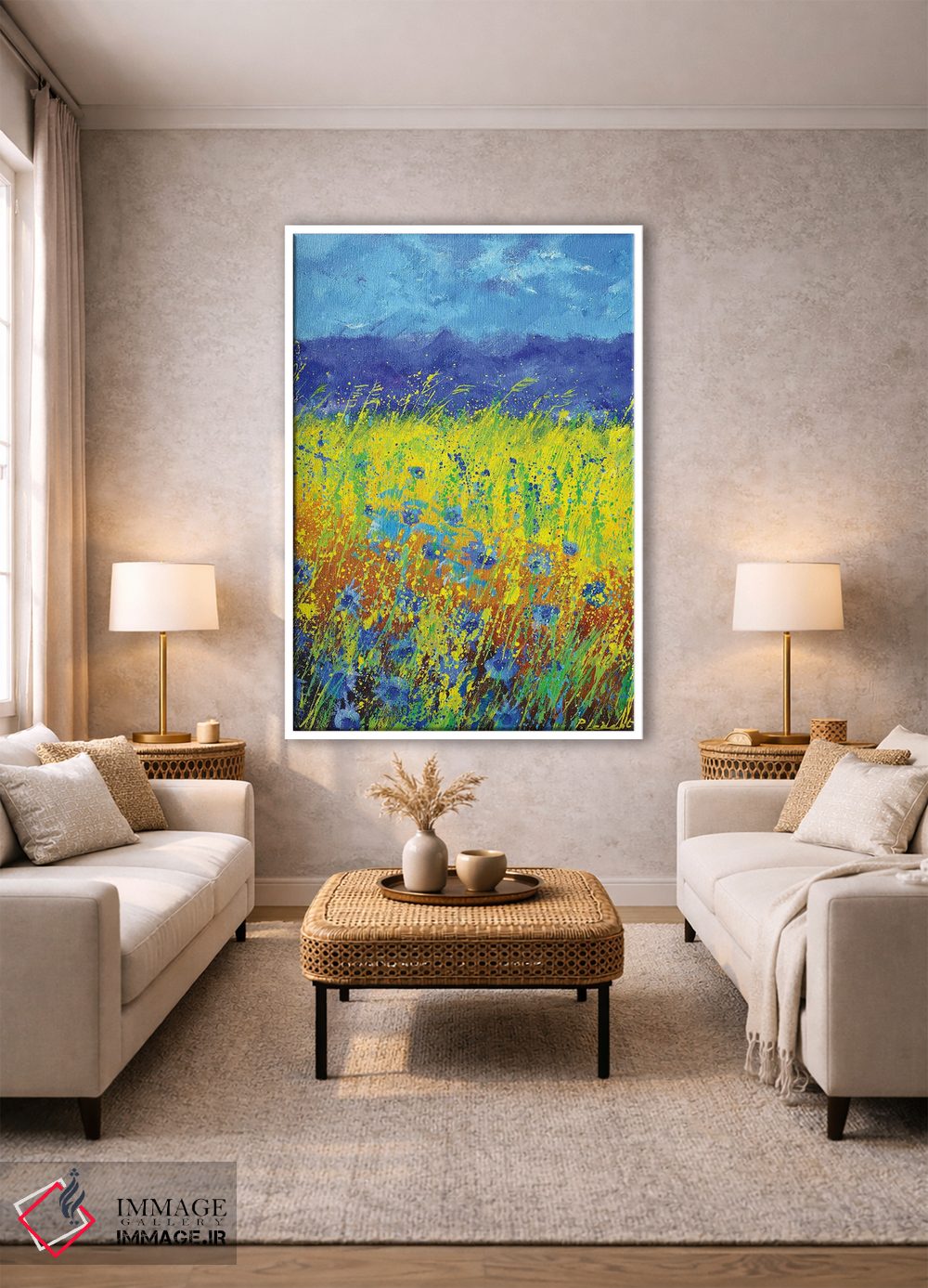 تابلو دکوراتیو گل های گندم نمای آبی اثر پل لدنت - D1W
