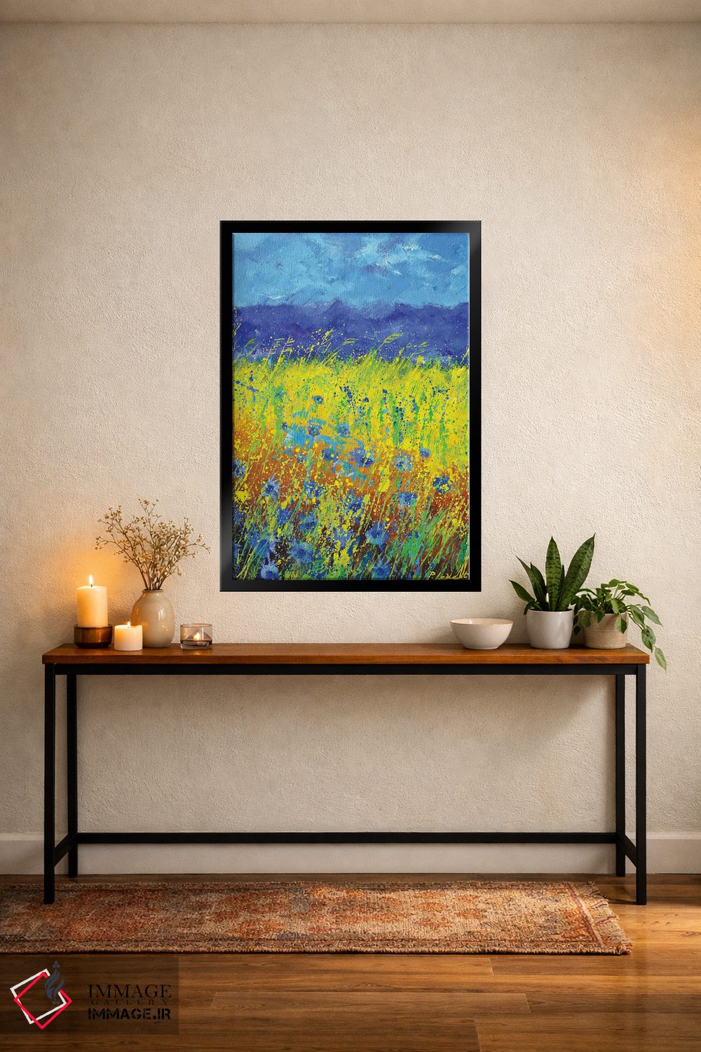 تابلو دکوراتیو گل های گندم نمای آبی اثر پل لدنت - D4B