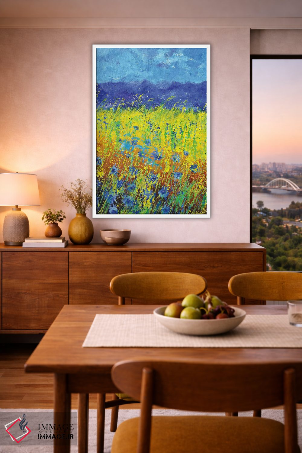 تابلو دکوراتیو گل های گندم نمای آبی اثر پل لدنت - D5W