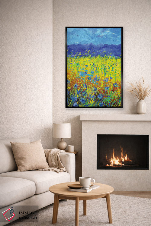 تابلو دکوراتیو گل های گندم نمای آبی اثر پل لدنت - D6B