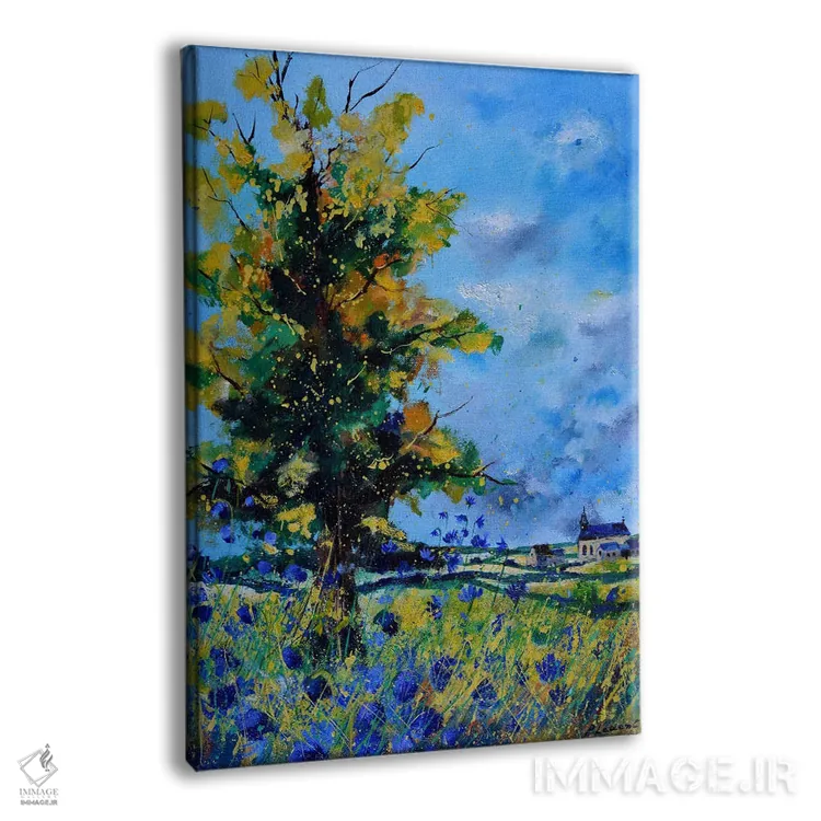 تابلو دکوراتیو بلوط و گل گندمی آبی اثر پل لدنت - نمای پرسپکتیو محصول