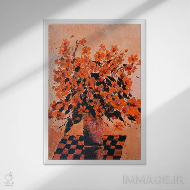 تابلو دکوراتیو طبیعت بی جان نارنجی اثر پل لدنت - نمای قابدار سفید