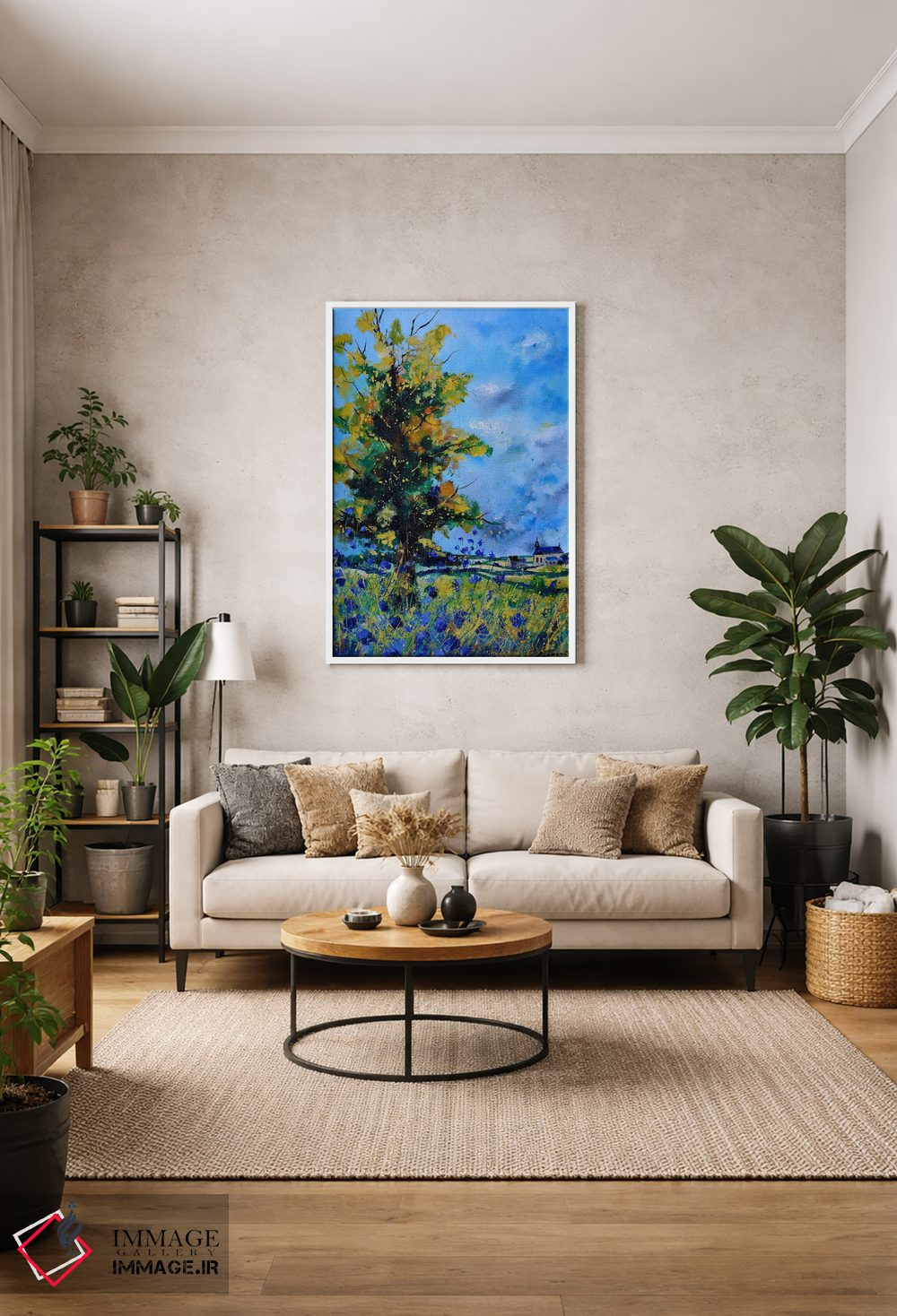 تابلو دکوراتیو بلوط و گل گندمی آبی اثر پل لدنت - D1W