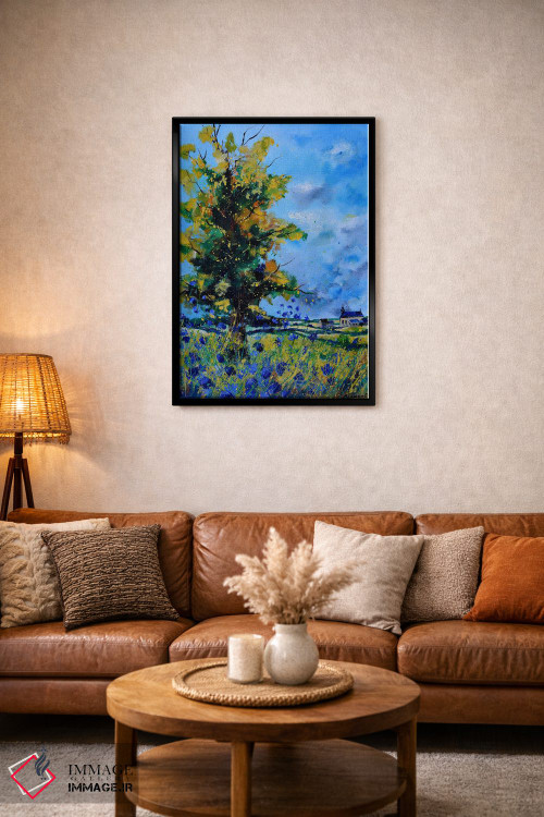 تابلو دکوراتیو بلوط و گل گندمی آبی اثر پل لدنت - D3B