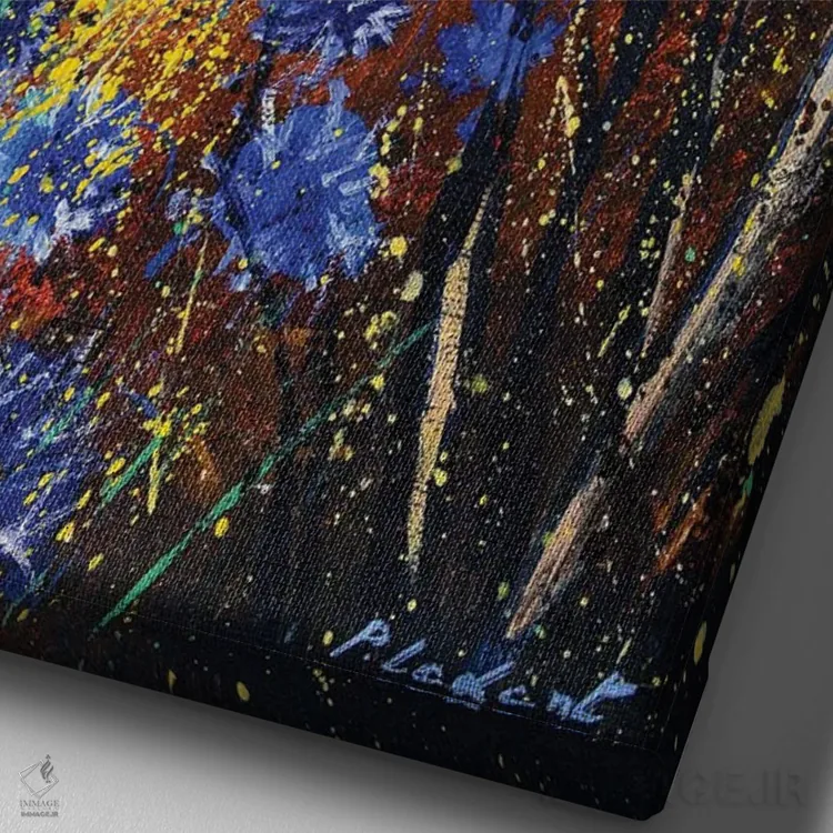 تابلو انتزاعی گل گندمی آبی اثر پل لدنت - نمای نزدیک بافت بوم