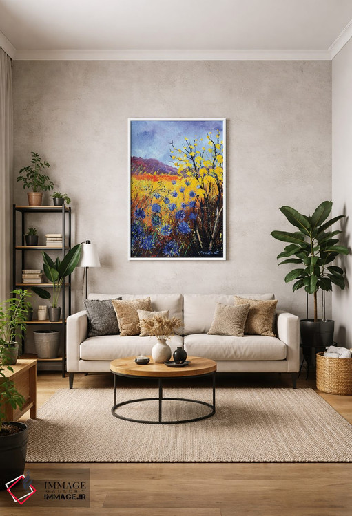 تابلو انتزاعی گل گندمی آبی اثر پل لدنت - D1W