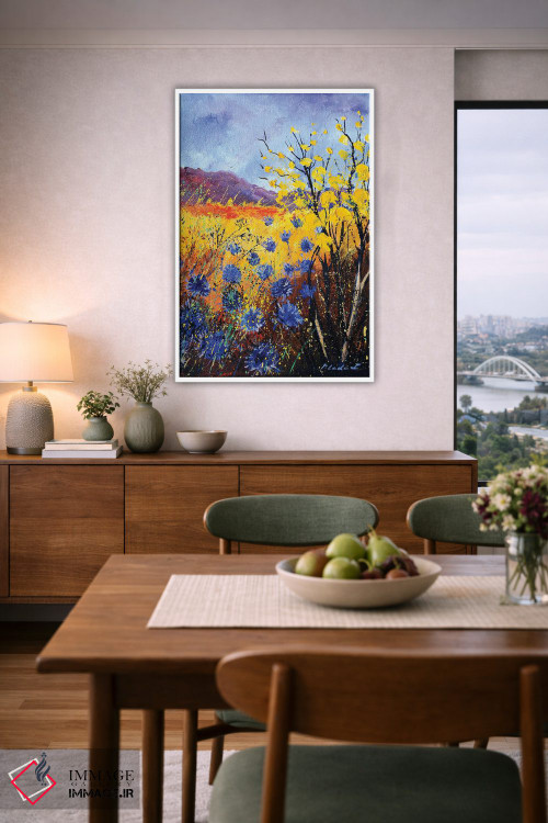 تابلو انتزاعی گل گندمی آبی اثر پل لدنت - D6W