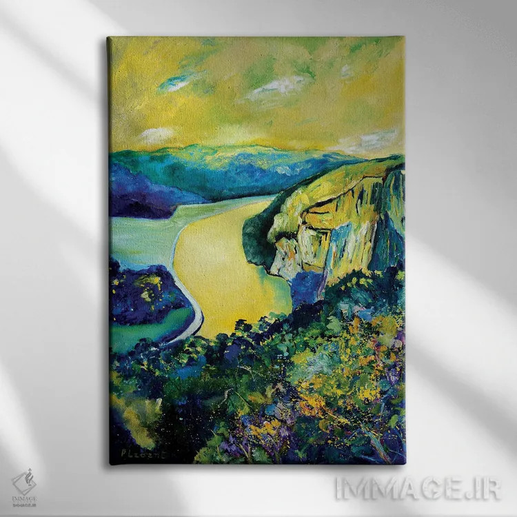 تابلو انتزاعی رودخانه زرد اثر پل لدنت - نمای روبهرو روی دیوار
