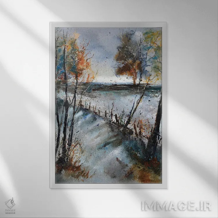 تابلو انتزاعی مسیر زمستانی اثر پل لدنت - نمای قابدار سفید