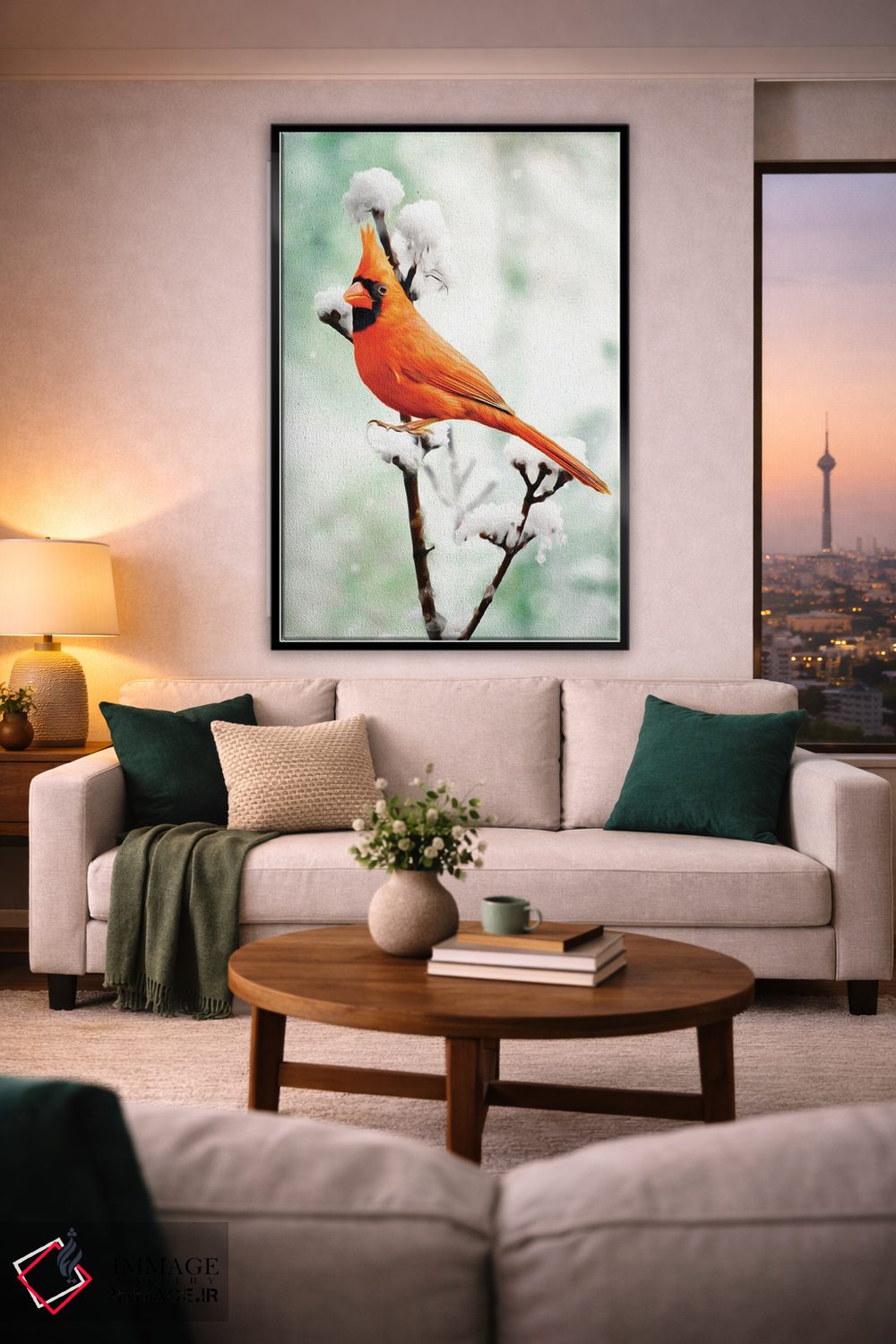 تابلو دکوراتیو کارباورال شمالی بر شاخه برفی اثر لورا دی یانگ - D2B