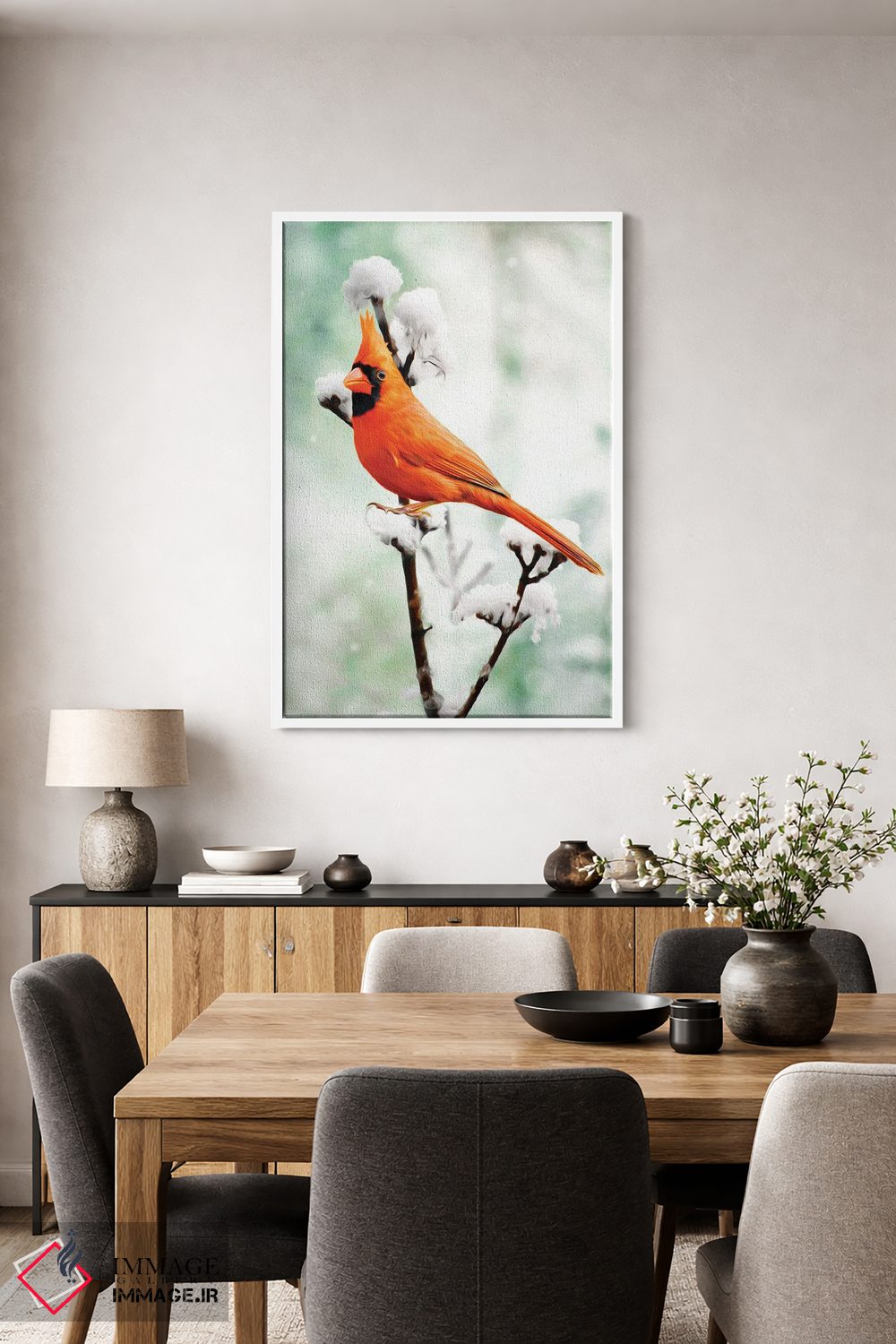 تابلو دکوراتیو کارباورال شمالی بر شاخه برفی اثر لورا دی یانگ - D3W