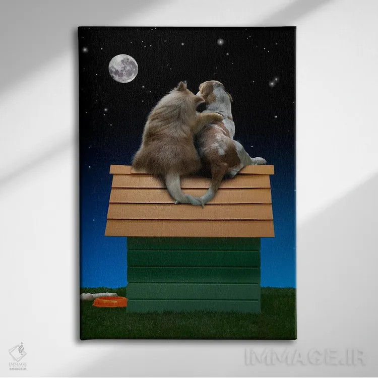 تابلو دکوراتیو ماه عاشقانه توله ها اثر لوند روزر - نمای روبهرو روی دیوار