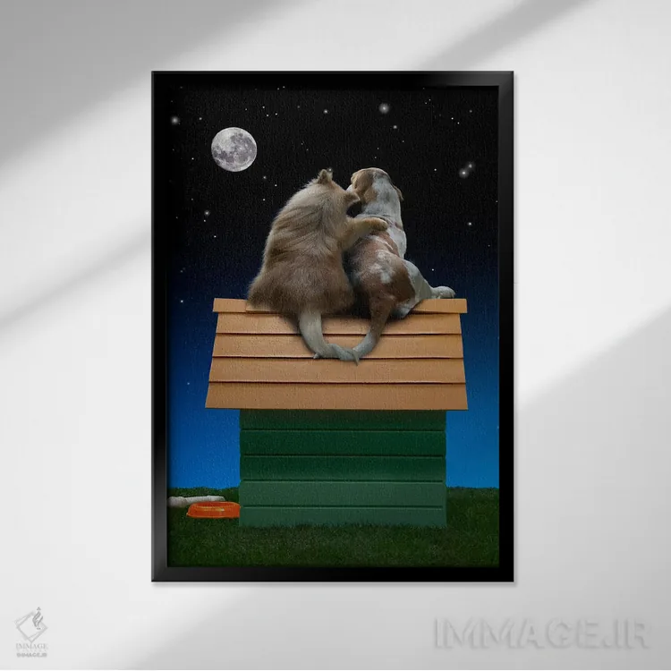 تابلو دکوراتیو ماه عاشقانه توله ها اثر لوند روزر - نمای قابدار مشکی