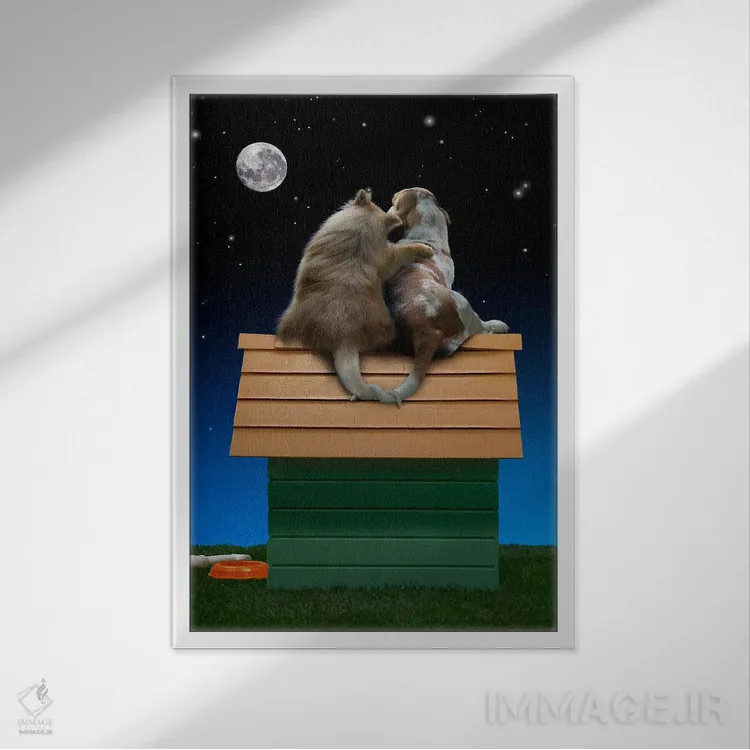 تابلو دکوراتیو ماه عاشقانه توله ها اثر لوند روزر - نمای قابدار سفید