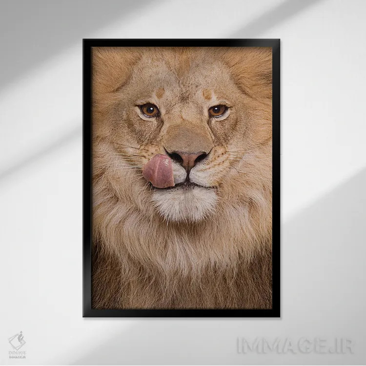 تابلو دکوراتیو شیر گرسنه اثر لوند روزر - نمای قابدار مشکی