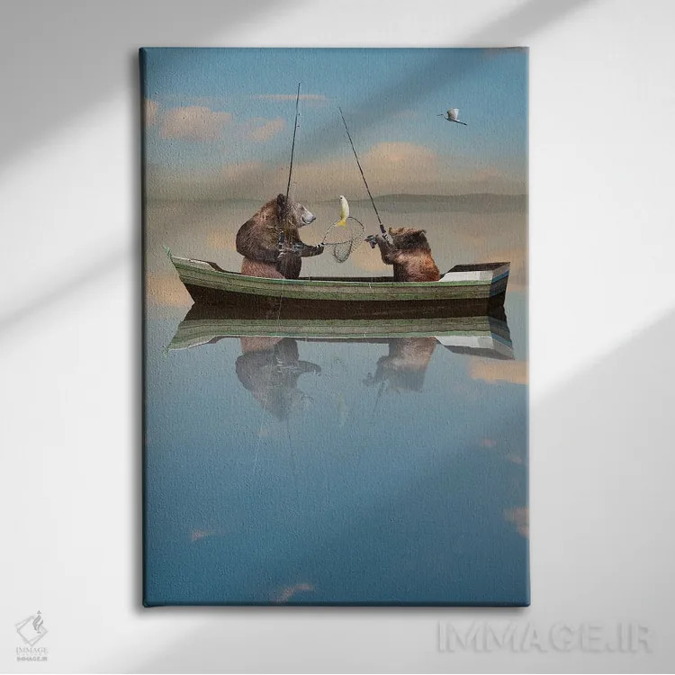 تابلو دکوراتیو خرس های ماهیگیر اثر لوند روزر - نمای روبهرو روی دیوار