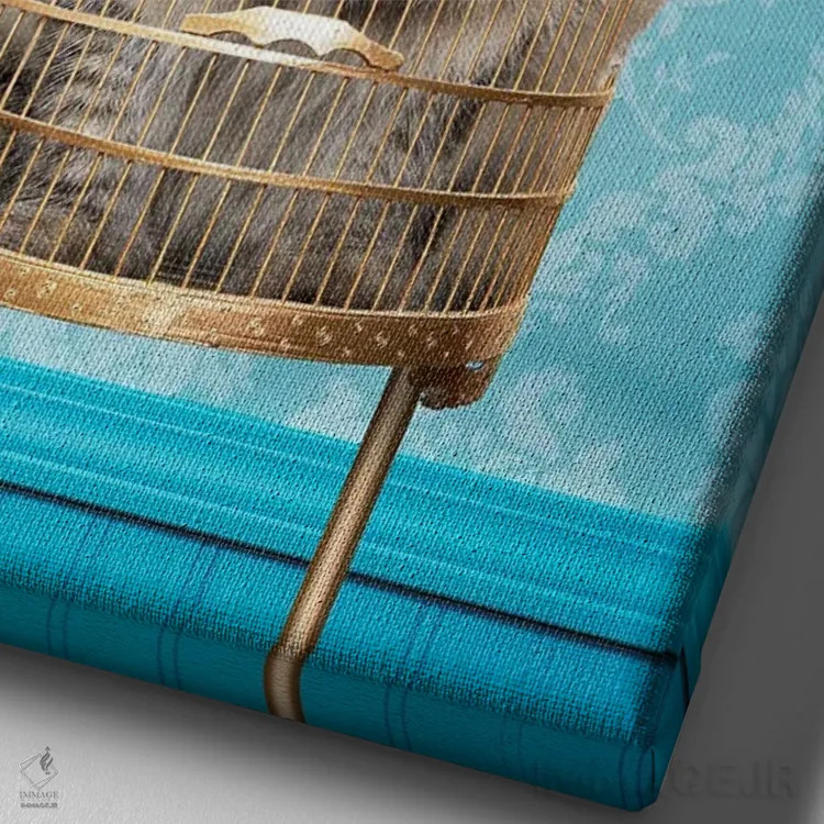 تابلو دکوراتیو گربه در قفس اثر لوند روزر - نمای نزدیک بافت بوم