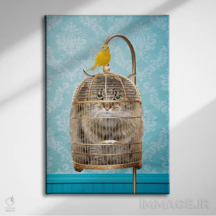 تابلو دکوراتیو گربه در قفس اثر لوند روزر - نمای روبهرو روی دیوار